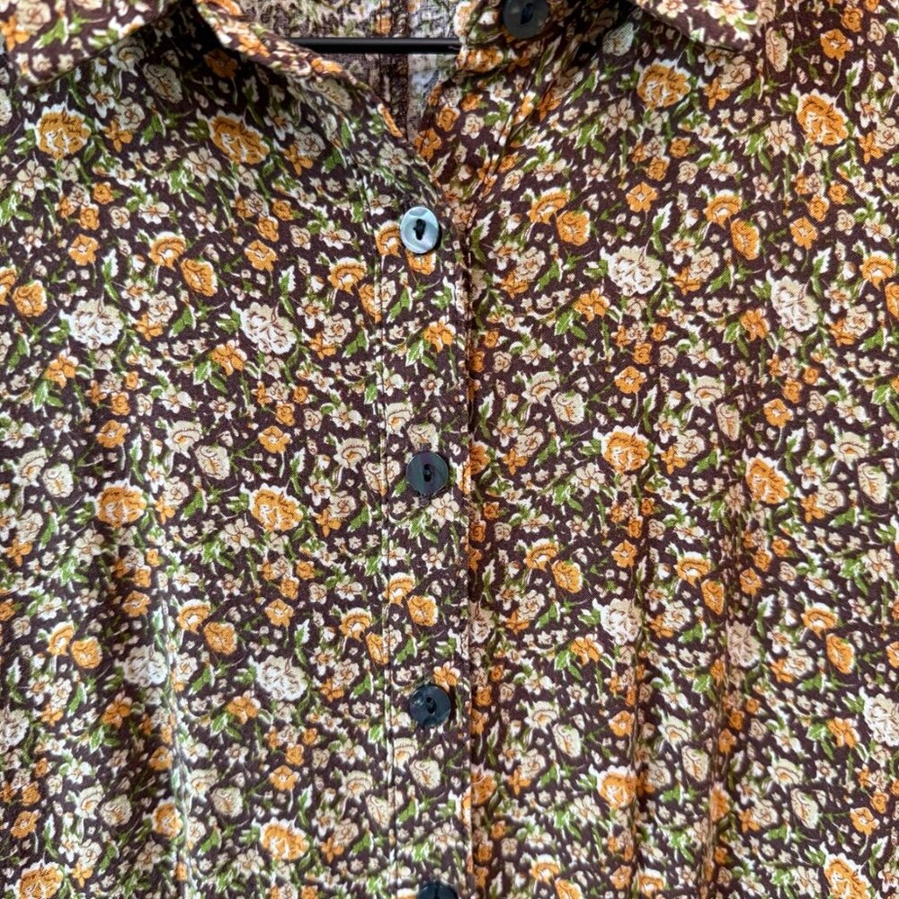 Natural Life Brown Floral Button Front Dress Boho Midi Prairie Cottagecore Sz S - Picture 3 of 8